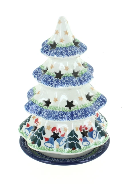 Blue Rose Polish Pottery Winter Bells Medium Christmas Tree Luminary