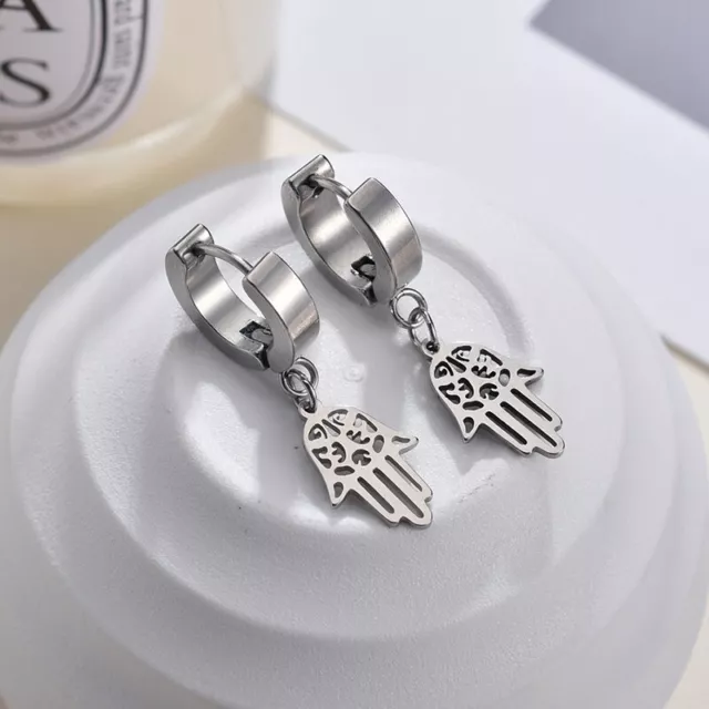 Men's Silver Hand Not Allergic Ear Buckle Punk Stainless Steel Earrings Gifts 02