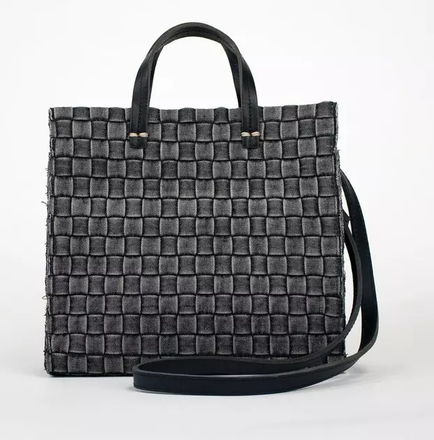 Clare V Petite Woven Black Denim Simple Tote Purse B2724