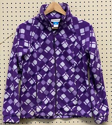 Columbia Girls Fleece Jacket Print Size 14-16 Winter Ski Layer Purple