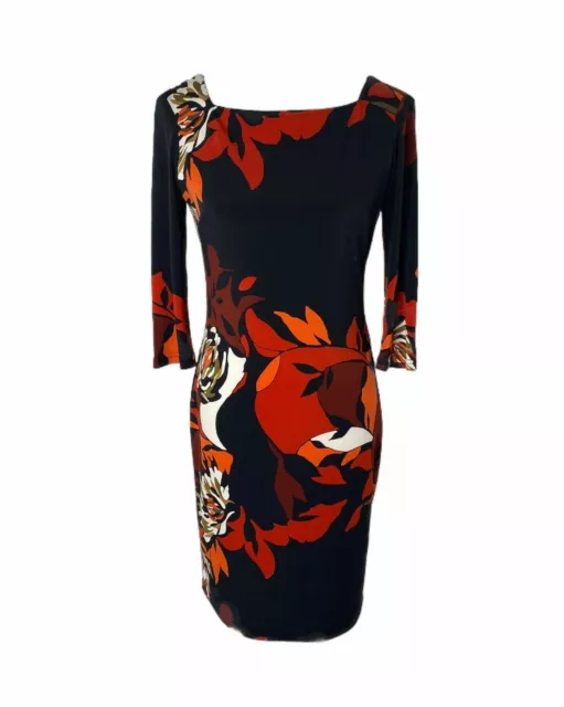 Cartise Women’s Dress Red Black Floral Knee Length Body Con Long Sleeve Size 2