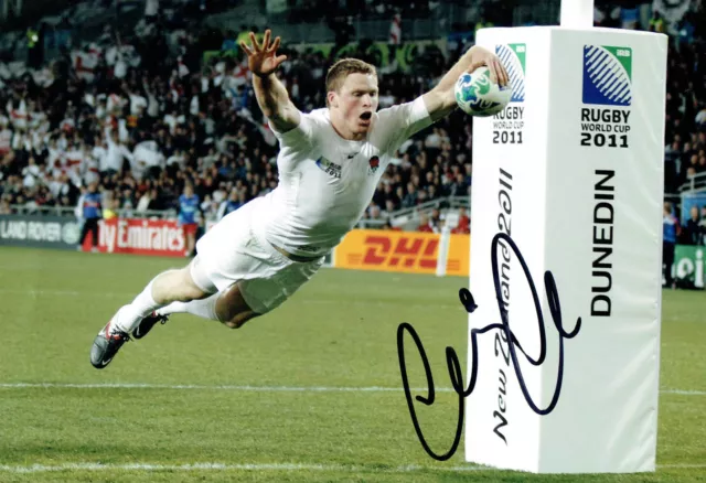 Chris ASHTON Signed Autograph 12x8 Photo AFTAL COA England Rugby Swallow Dive