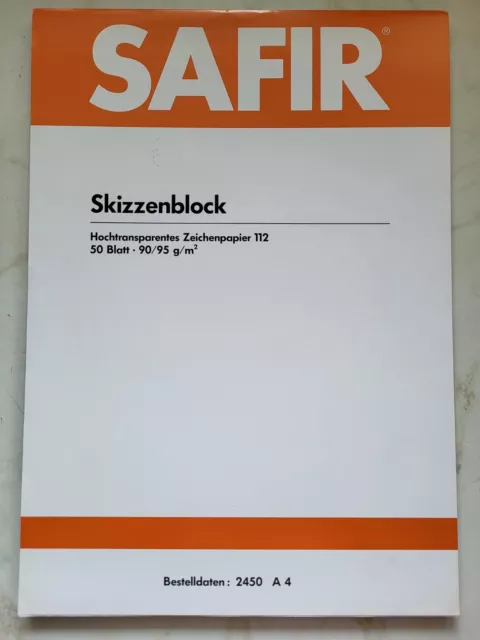 SAFIR Skizzenblock Hochtransparentes Zeichenpapier A4 50 Blatt 90/95 g/m²