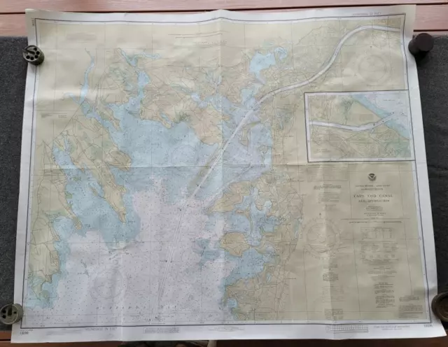 Vintage Nautical Navigation Chart Map Cape Cod Canal Ma. 1985 Beach House Décor