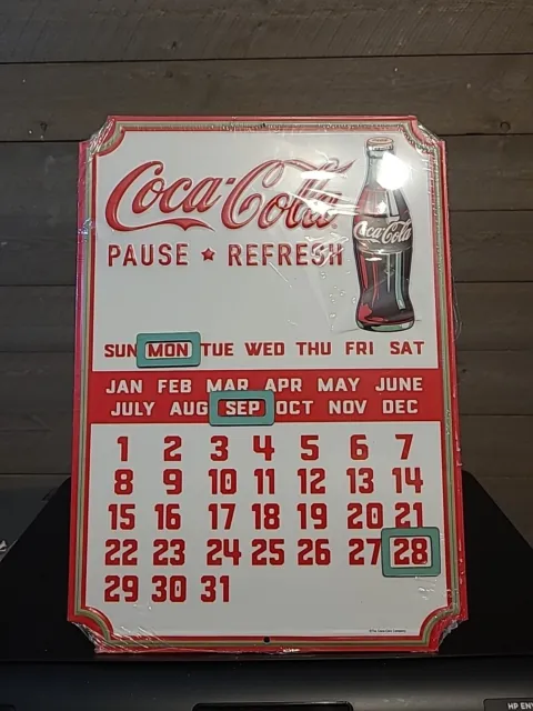 Coca Cola Calendar Metal Sign Yearly Coke Bottle Garage Vintage Style Wall Decor
