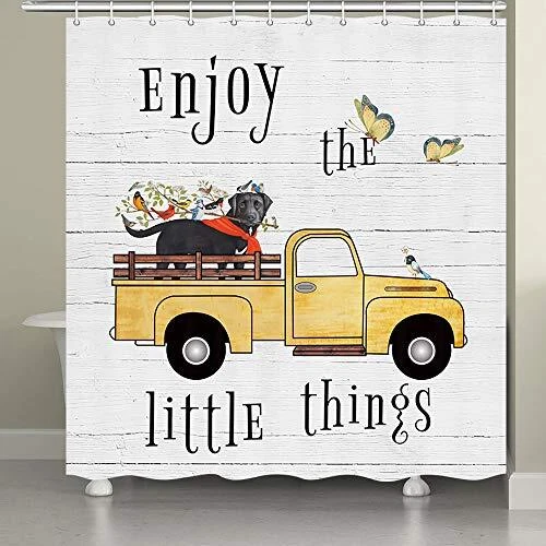 Rustic Farm Shower Curtain for Bathroom Birds Standing on Farmhouse Dogs Head...