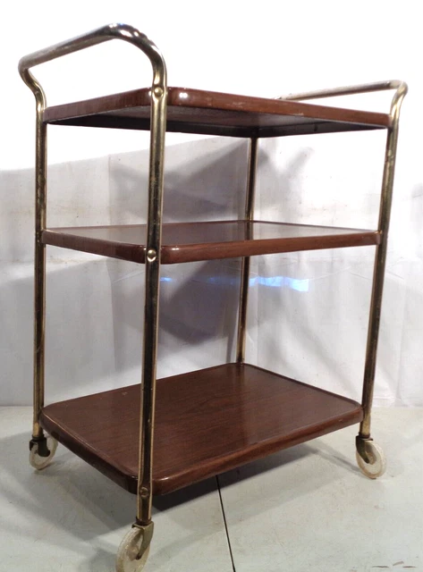 VTG Mid Century Modern Brown Cosco Rolling 3 Tier Kitchen Utility Bar Cart 60's VTG Mid Century Modern Brown Cosco Rolling 3 Tier Kitchen Utility Bar Cart 60's