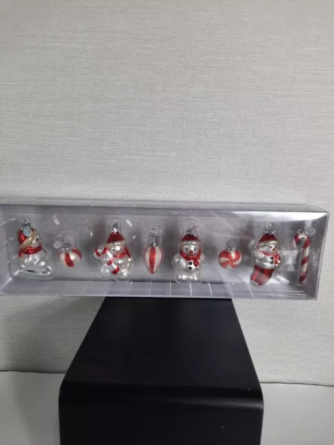 Vtg Dept 56 Mini Glass Christmas Ornaments Snowman Candy Canes Stocking Sled NIB