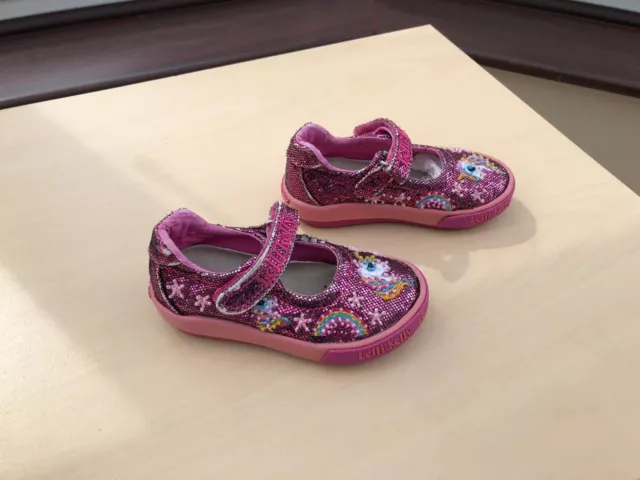 Girls Lelli Kelly Shoes, pink canvas, beaded, unicorns, size UK 8 infant  EU 22