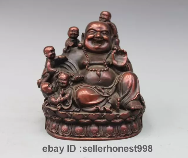 6"Chinese Buddhism Bronze Five Boy Happy Maitreya Buddha Bodhisattva Statue