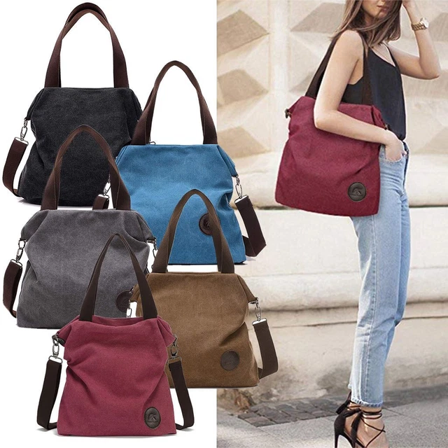 Women Canvas Shoulder Bag Rucksack Handbag Casual Convertible Crossbody Tote Bag