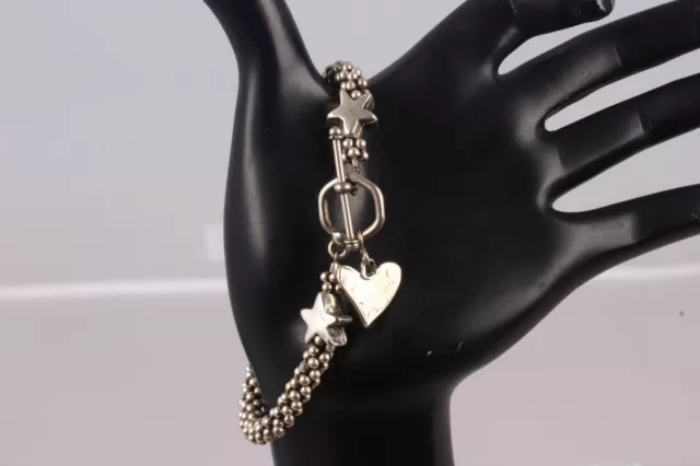 Joy Popcorn Chain Heart Charm And Stars Sterling Silver Bracelet Fine 925 7496B