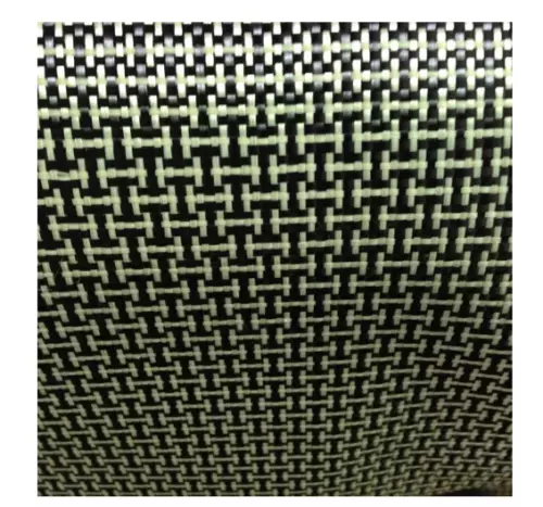 Yellow Aramid 1100D 3K Carbon Fiber Cloth 200gsm 2x2 I-Weave 100cm Hybrid Fabric