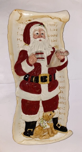 Fitz & Floyd Elongated Dear Santa Christmas Holiday Ceramic Cookies Serving Tray