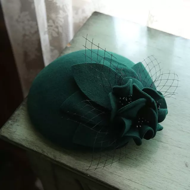 Lady French Wool Fascinator Hat Beret Felt Cap Flower Mesh Elegant Wedding Retro