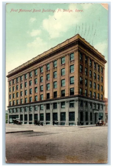 1911 First National Bank Building Cars Fort Dodge Iowa IA Antique Postcard
