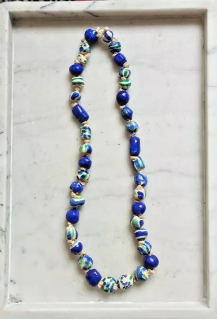 Handmade ceramic beaded necklace, hand-painted designs