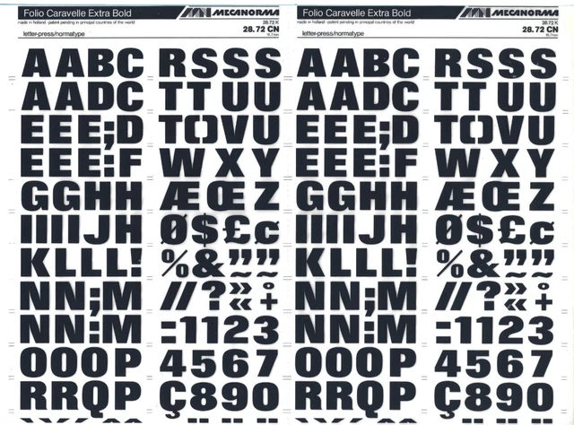 Hoja de Letras de Transferencia MECANORMA A3 #724 FOLIO CARAVELLE Extra Negrita 19,7 mm