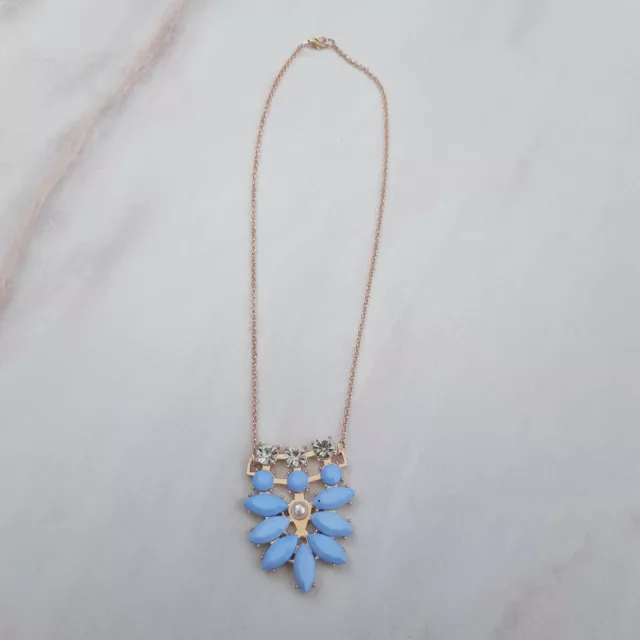 NEW Pastel Blue One Of A Kind Rose Gold Pendant Necklace 7" Pearl Gem Pretty