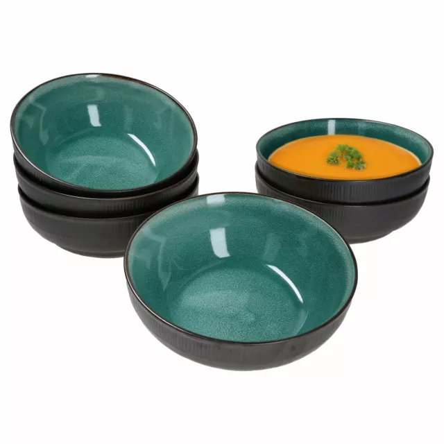 Reactive Glaze Green 6er Set Bowl-Schale 500ml Schüssel Grün Mint Dessert Salat