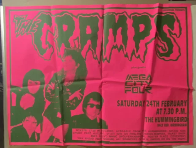 The CRAMPS The Hummingbird Birmingham UK 1990 CONCERT POSTER Lux Ivy PUNK Minty!