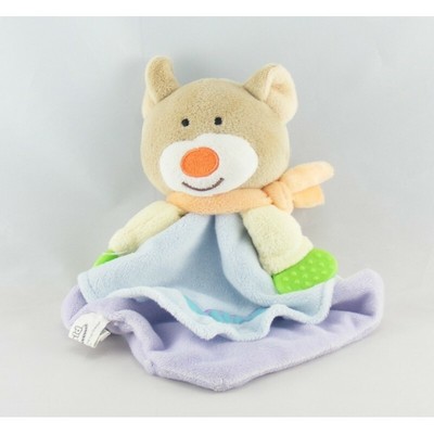 Semi plat Doudou Doudou plat ours blanc beige gilet bleu GIFTOYS Ours Plat 