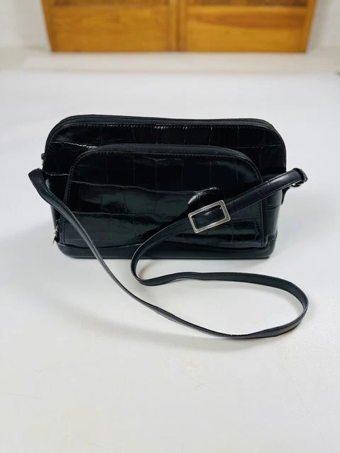 Brighton leather croc embossed black shoulder purse crossbody handbag