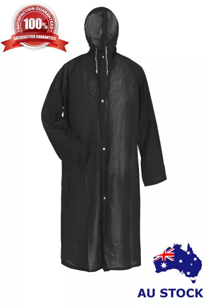 Raincoat Unisex 120Cm Long Black  Hooded, Waterproof