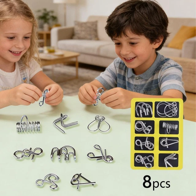 Tioheam Set di Puzzle Qi in Metallo | 8-Piece IQ Test Mind Game Giocattoli Rompicapo