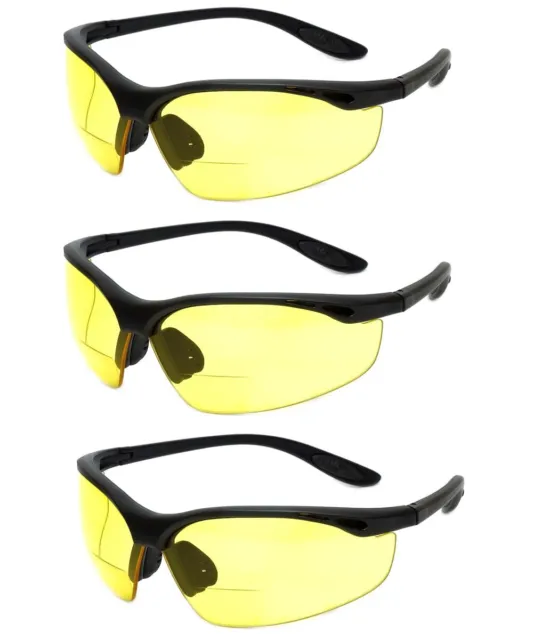 Calabria 91348 Wraparound Bifocal Reading Safety Glasses+3.00 Yellow 3 Pack Bulk