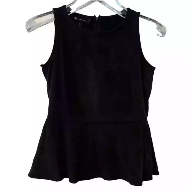 INC International Concepts Women's Black Faux Suede Peplum Top Back Zip - Small