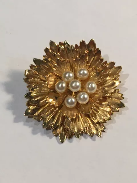 Bijoux Broche en Plaqué Or en Forme de Fleur avec Perle (132-39/A2-37)