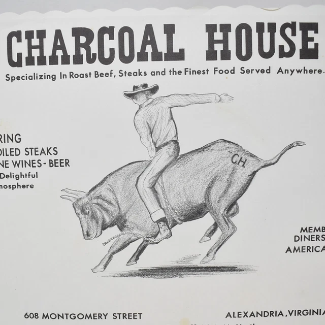Vintage 1950s Charcoal House Placemat 608 Montgomery Street Alexandria Virginia