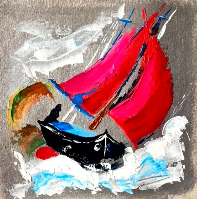 Old Ship ORIGINAL Oil Painting Italy ORIGINAL Art Seascape 3D Textured Sailboat
