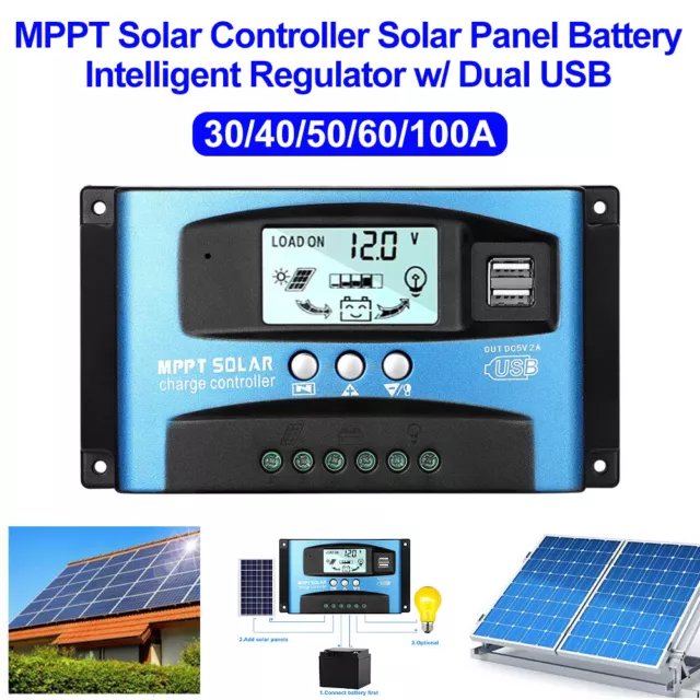 100A 50A 30A MPPT Regulador de carga solar PWM Regulador de carga solar fotovoltaico Daul USB