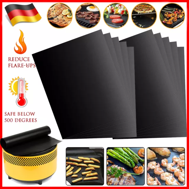 10 X Grillmatte Antihaft BBQ Grill Folie Unterlage Schale Grillmatten Backmat DE