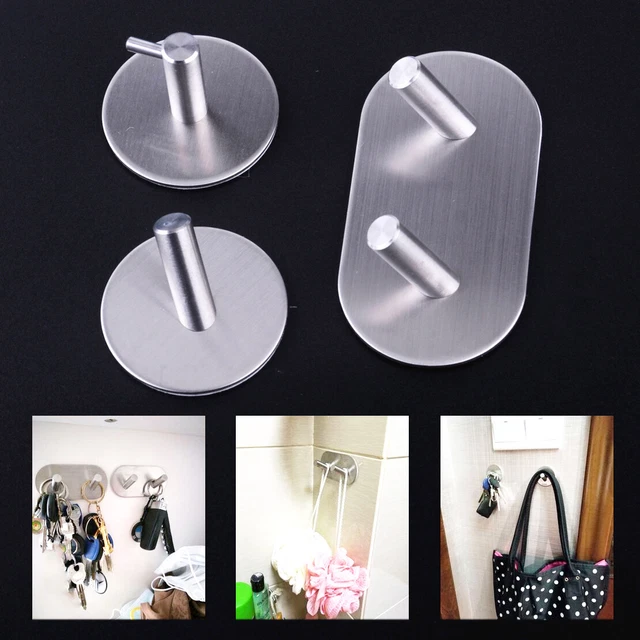 Stainless Steel Self Adhesive Wall Hook Key Rack Coat Towel Hanger Peg Stick
