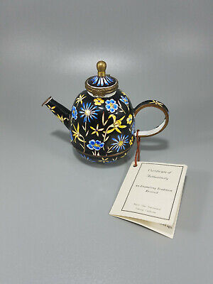 Vintage Kelvin Chen Mini Enamel Teapot Flowers K.305 Hinged Lid 1999