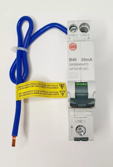 Wylex NXSB40AFD 40A B Typ 30mA 1P+N RCBO/AFDD Einzelmodul Lichtbogenfehlergerät.