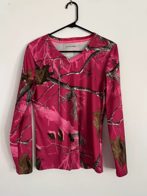 RealTree Pink Brown Long Sleeve Pullover Tee T-Shirt Size Medium Dri More Tech