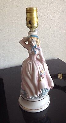 LAMP Pastel Porcelian Lady Girl Figurine Vtg 40's Shabby Chic Working Very Nice!