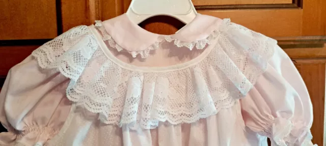 Vintage Bryan Girls Prairie Dress White Lace Pinafore Pastel Pink Size 3t-4t 2