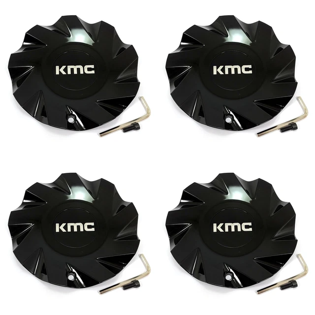 4 KMC Wheels Gloss Black Wheel Center Hub Caps for 6Lug KM705 Burst