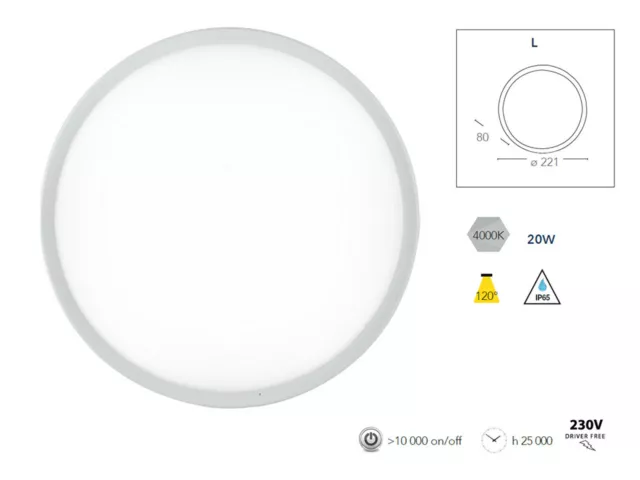 Plafoniera TONDA LED montaggio esterno luce soffitto 20W applique 4000K