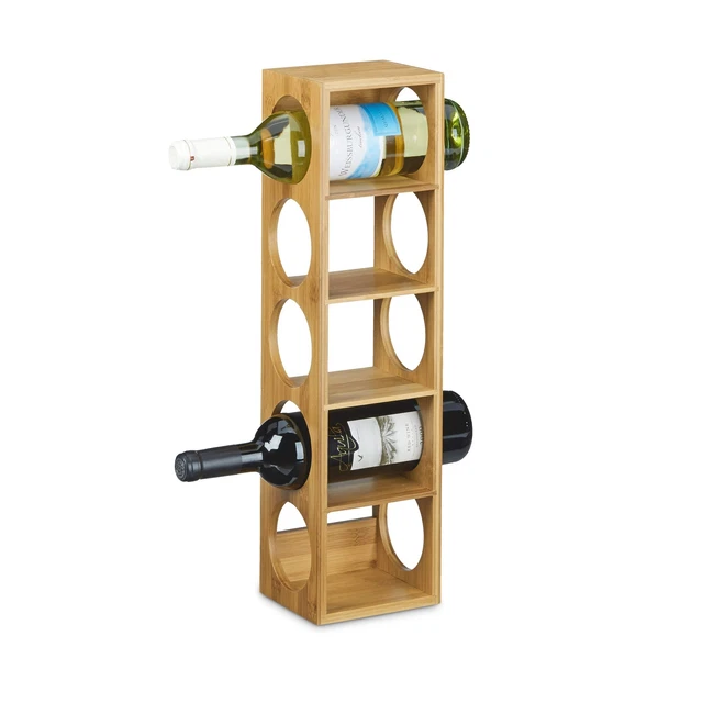 Étagère à Vin Bambou Relaxdays - Support 5 Bouteilles, Design Noir Élégant Pour Cuisine Ou Bar