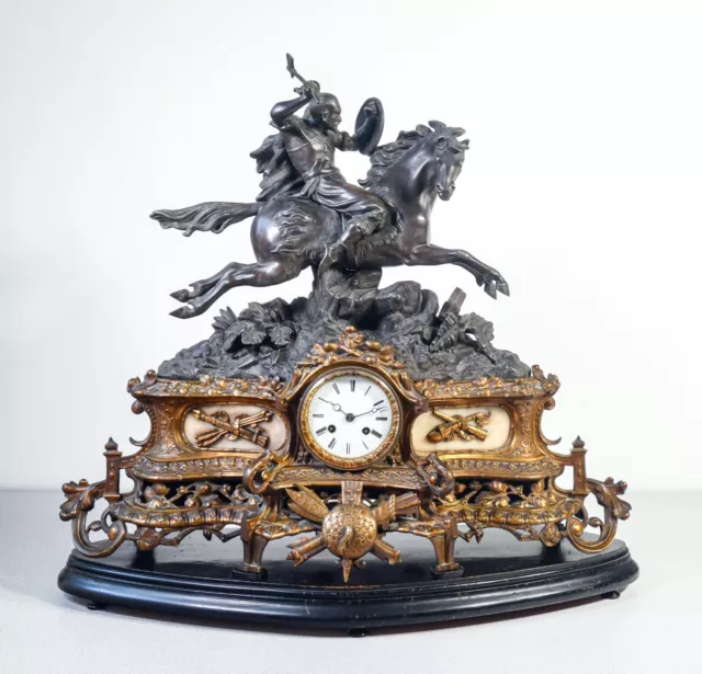 ⚜️ Orologio Pendolo Japy Fr. 1800 Scultura Cavaliere Guerriero Suoneria Parigina
