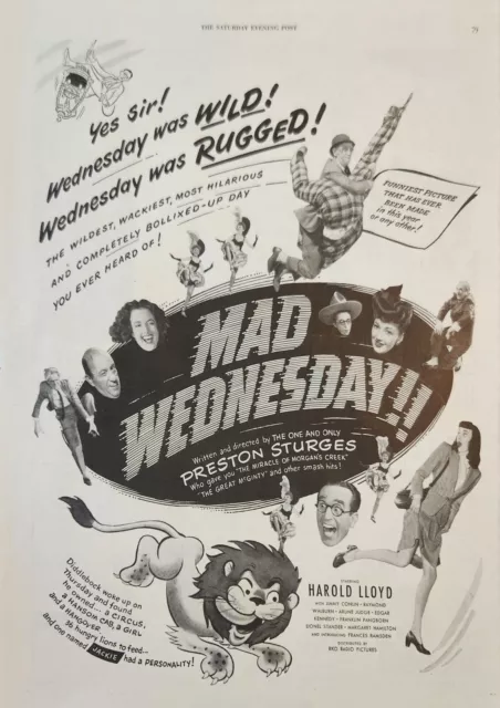Vintage Movie Print Ad 1950 Mad Wednesday Harold Lloyd Jimmy Conlin
