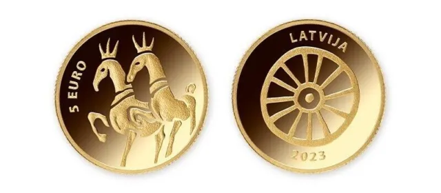 Latvia,Lettland Gold coin 5 Euro 2023 Latvia, The Golden Horses - proof
