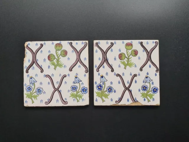 Pair Of Early 20Th Century Dutch Delft Polychrome Tiles C1910. 2