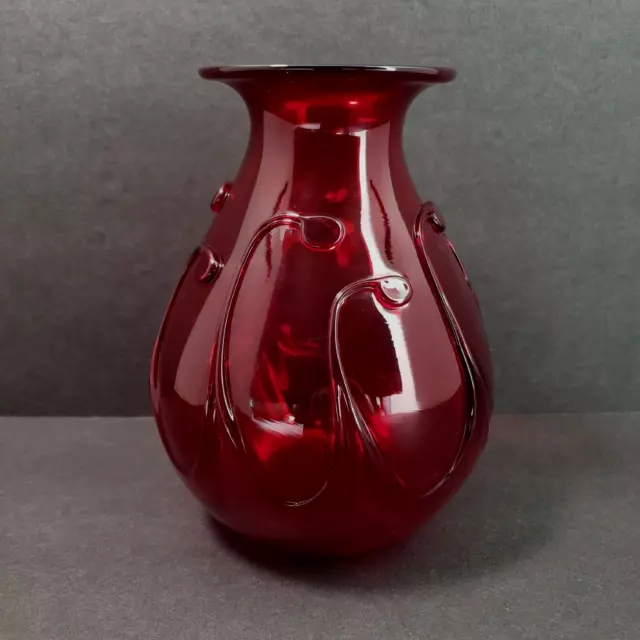 Red Lily Pad Vase Hand Blown Glass 花瓶、花器
